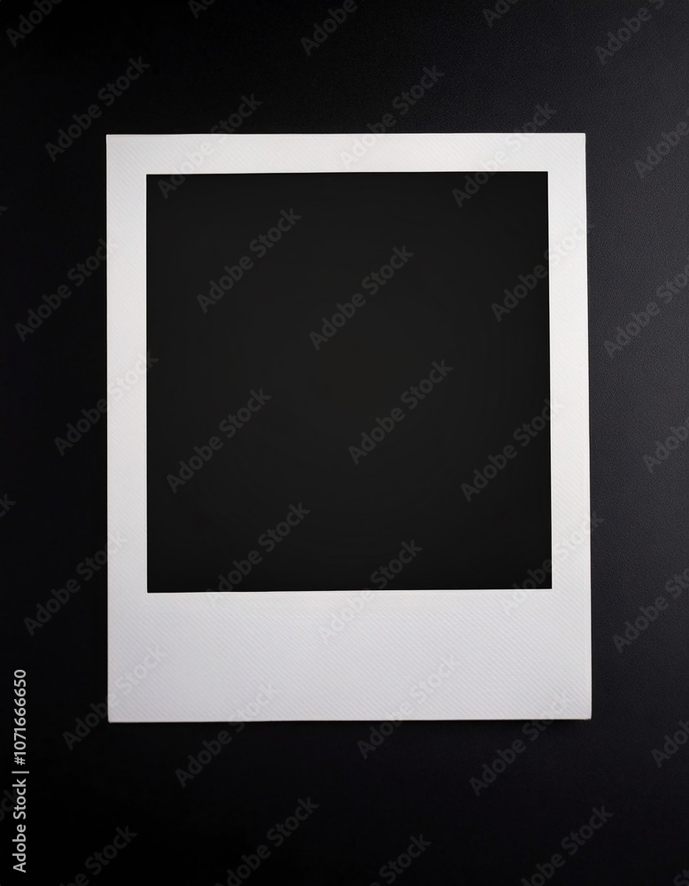 Poster a single instant photo frame on pure empty black background, mockup