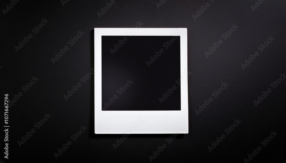 Poster a single instant photo frame on pure empty black background, mockup