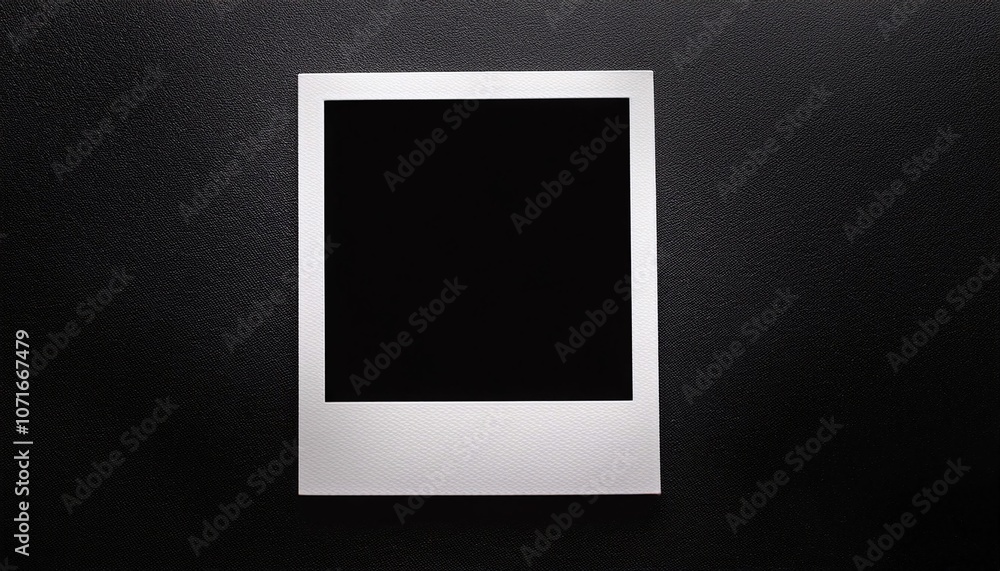 Poster a single instant photo frame on pure empty black background, mockup