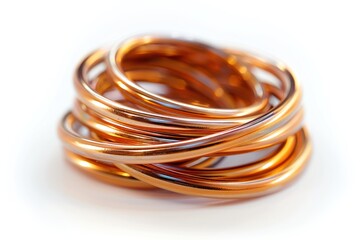 Naklejka premium Copper wire bundle isolated on white background, wrapped in tight coils with shiny finish
