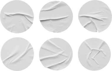 Blank white round paper sticker label set isolated on white background