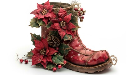 Decorative Christmas boot, isolated on white