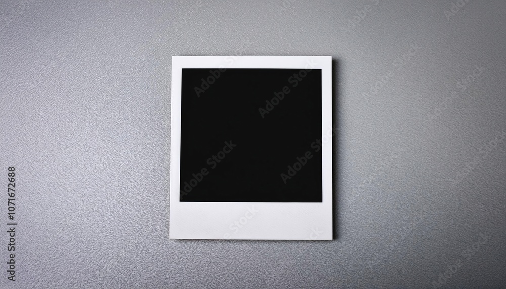 Poster a single instant photo frame on pure empty grey background, mockup