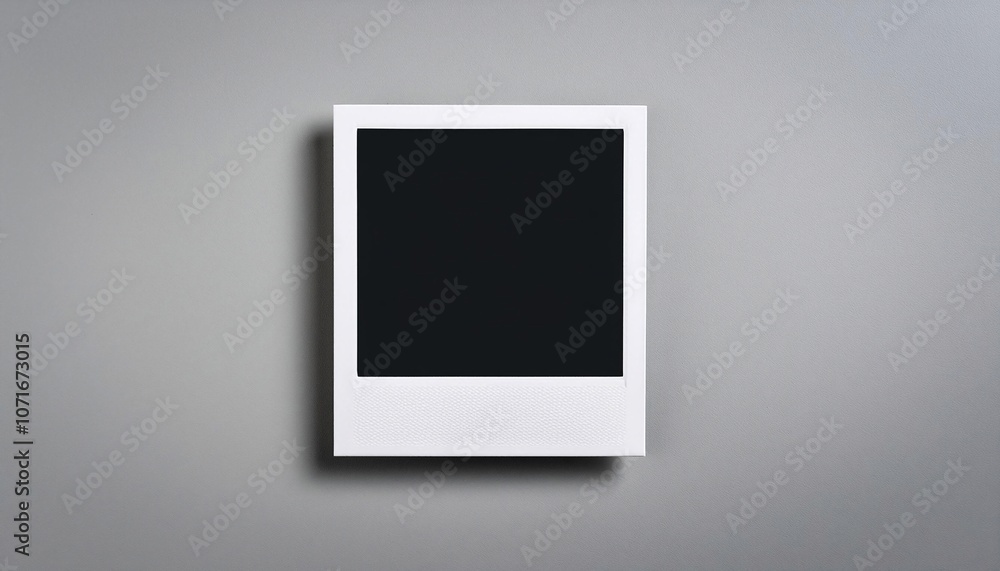 Poster a single instant photo frame on pure empty grey background, mockup
