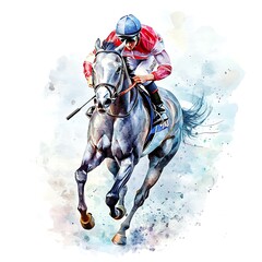 Fototapeta premium Watercolor Illustration of a Racehorse and Jockey.