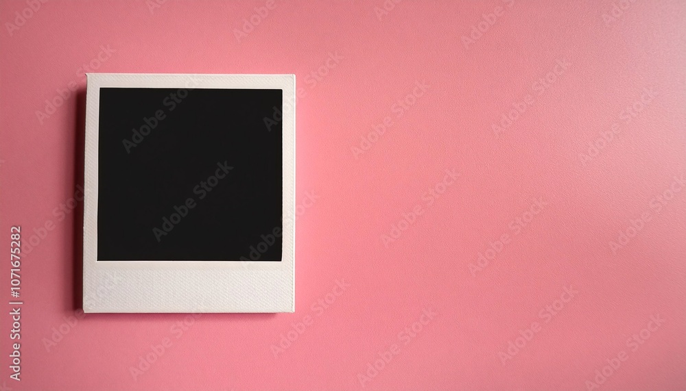 Poster a single instant photo frame on pure empty pink background, mockup