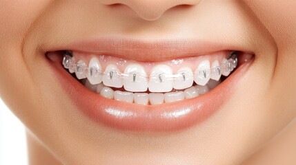 Obraz premium Woman holding clear braces with a big smile, framed against a clean, white background for a bright, fresh look.