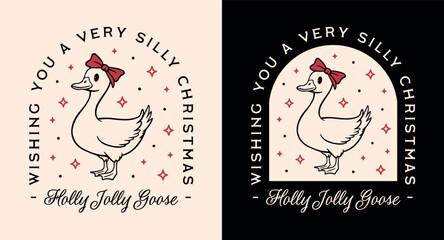 Silly goose Christmas cute funny farm animal wishes preppy holly jolly country girl kids shirt design. Coquette girly retro red ribbon bow whimsical aesthetic quotes printable decor sticker cut file. © Pictandra