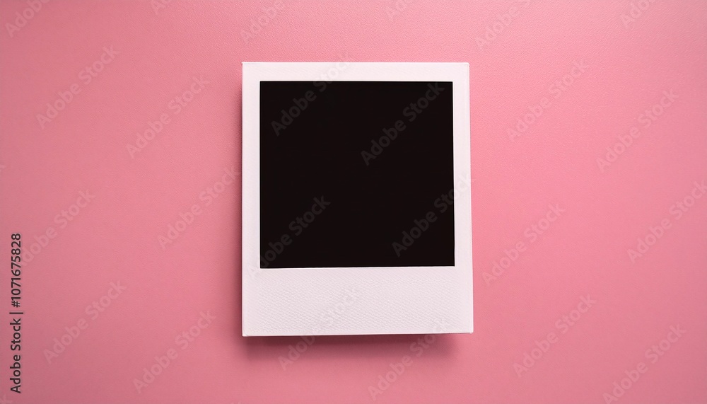Poster a single instant photo frame on pure empty pink background, mockup