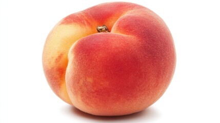 Single juicy peach with fuzzy skin, isolated on a white background for a summery look