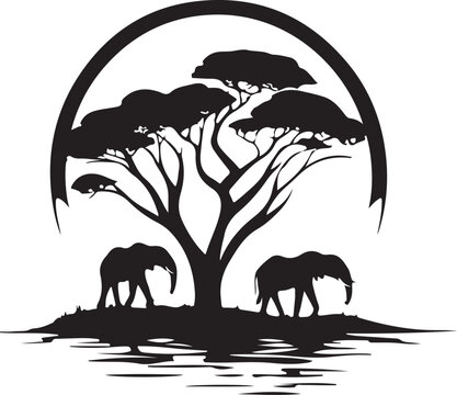 recommend clip art: elephant and tree silhouettes