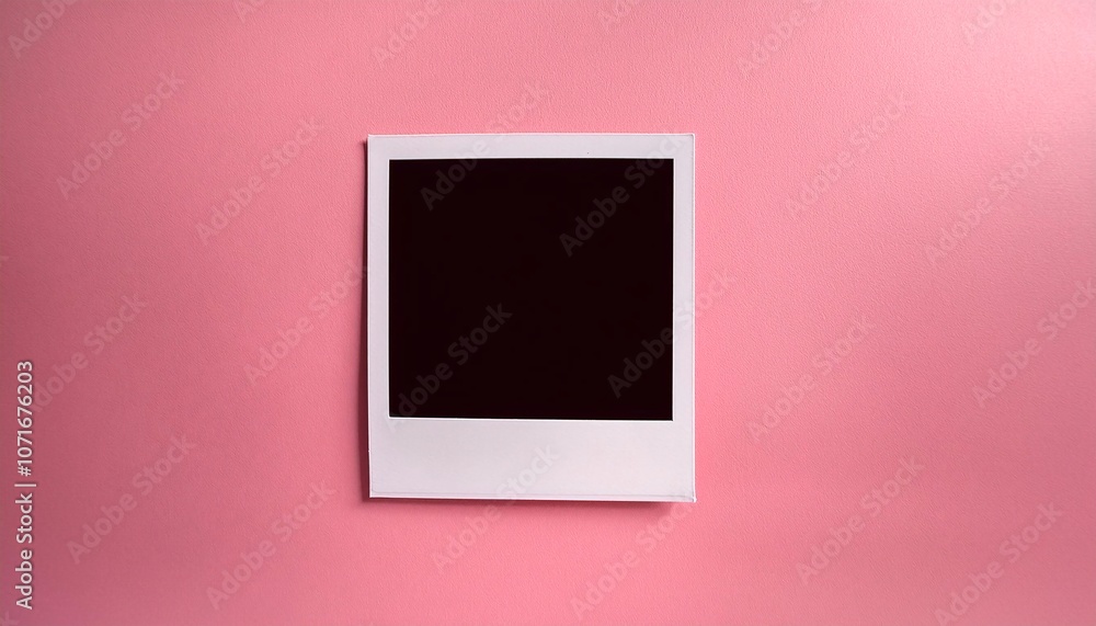 Poster a single instant photo frame on pure empty pink background, mockup