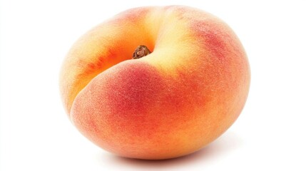 Fototapeta premium Single juicy peach with fuzzy skin, isolated on a white background for a summery look