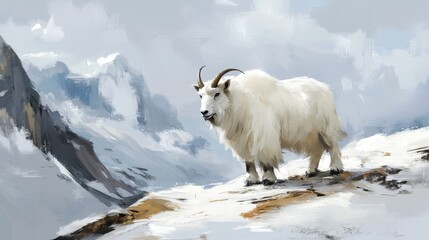 Naklejka premium Serene Mountain Goat in Soft Tones Against White Background