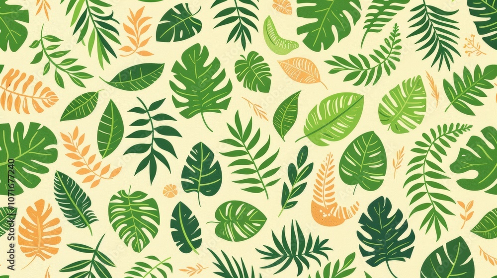 Poster a vibrant collection of leaf patterns showcasing a dynamic grid arrangement of various greenery agai