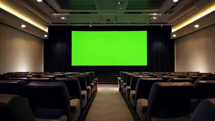 Green Screen in Empty Theater for Customizable Cinema Content | Film, Presentation, or Digital Advertisement Concept