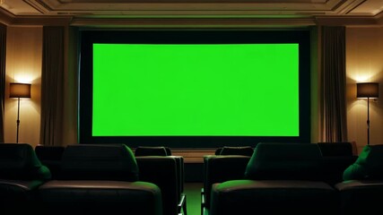 Green Screen in Empty Theater for Customizable Cinema Content | Film, Presentation, or Digital Advertisement Concept