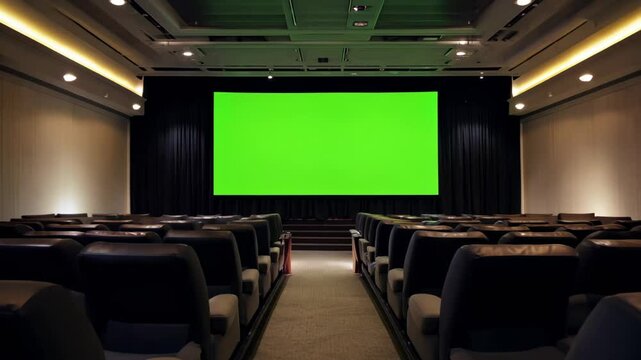 Green Screen in Empty Theater for Customizable Cinema Content | Film, Presentation, or Digital Advertisement Concept