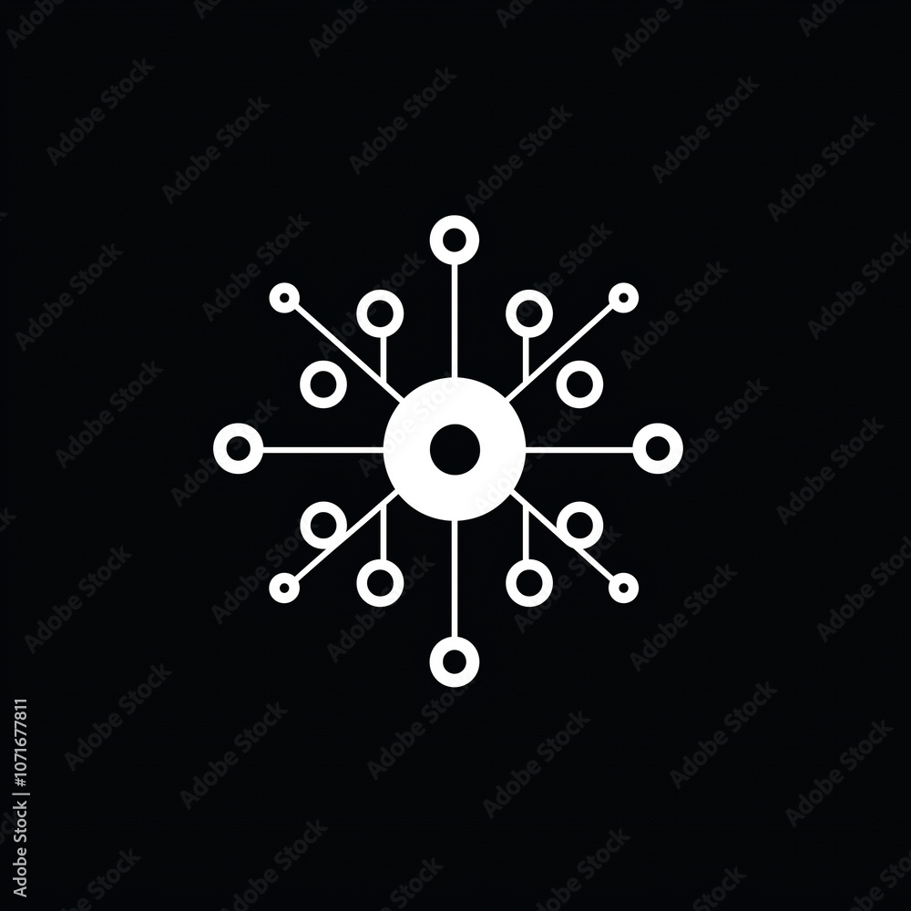 Poster abstract circle network pattern white on black background