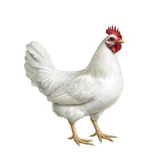 White Hen with Red Comb - Isolated Illustration.