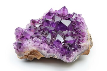 Fototapeta premium Natural amethyst cluster on white background, deep purple hues and rough texture