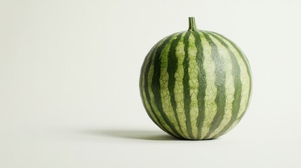 Whole watermelon with striped green skin, isolated on a white background for a summer vibe