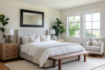 Bright Bedroom with Large Mirror