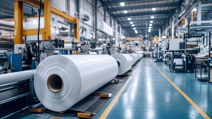 White roll paper produced in the workshop of a large paper mill
