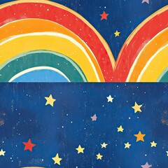 Naklejka premium A Multicolored Rainbow Arcing Over a Blue Starry Night