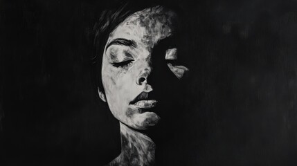 Solemn Shadow: A Monochrome Portrait Painting