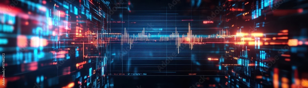 Poster digital price tracking, virtual hologram interface, glowing dark tech environment, realtime updates