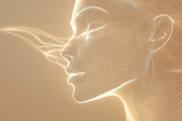  Minimalistic abstract contours of a woman's face, highlighted with fine, linear details that emphasize elegance and simplicity