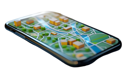 3D render of a cartoon-style app interface showing a transport and delivery map on a clean surface Large space for text in center Stock Photo with copy space