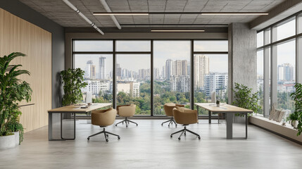 A modern office in the city with a minimalist style