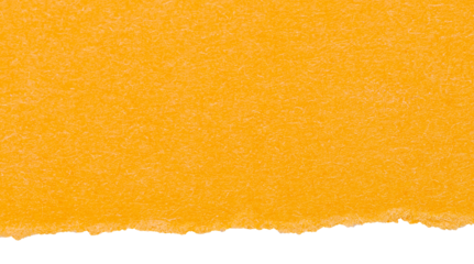 Isolated cut out torn piece of blank orange paper note cardboard with texture and copy space for text, transparent png background design element