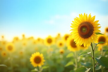 Naklejka premium Sunlit Field of Blooming Sunflowers
