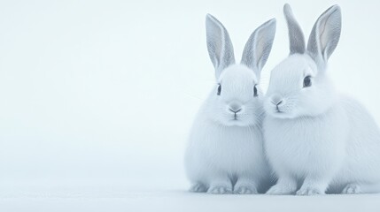 Obraz premium Gentle Rabbits Sitting Close on Plain White Backdrop