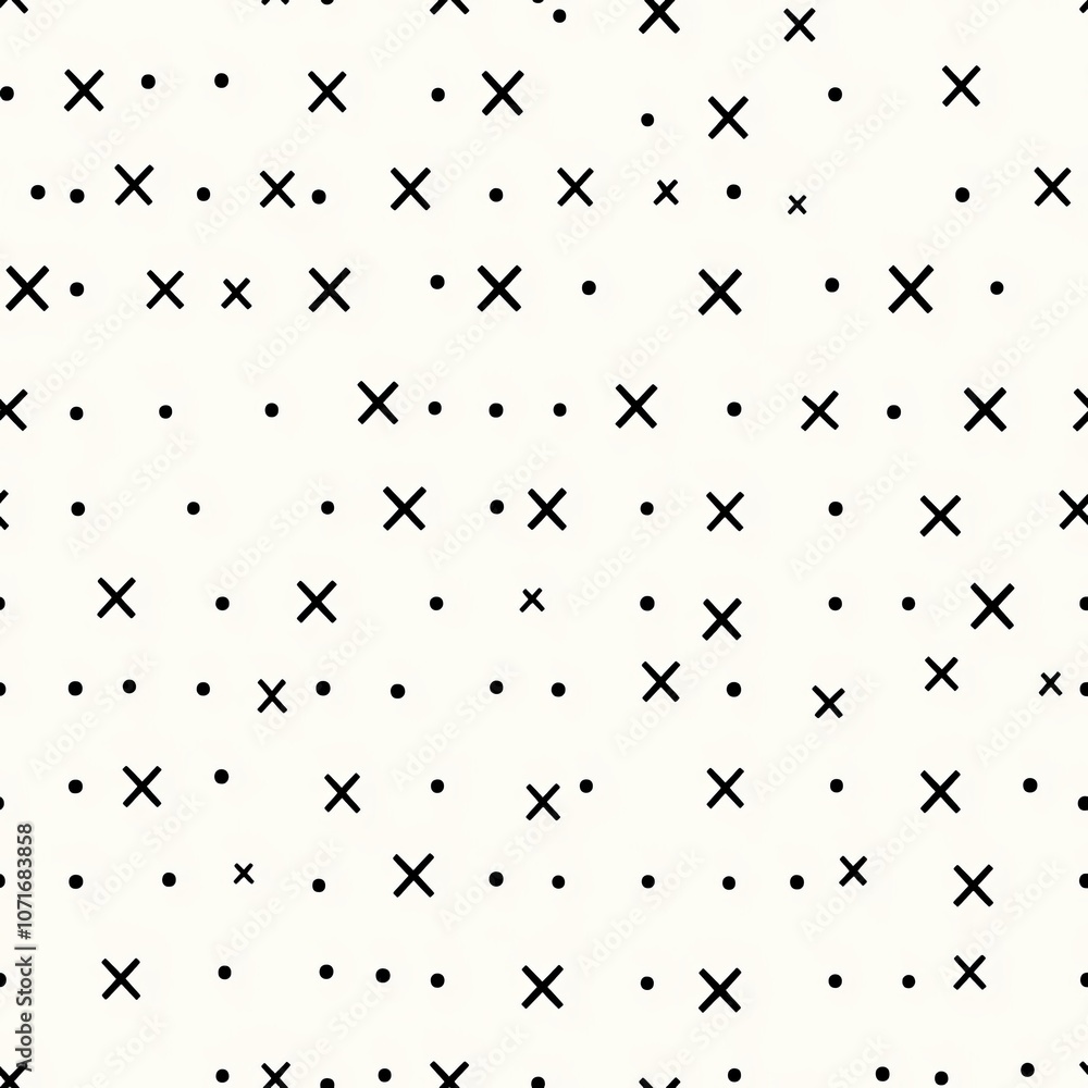 Poster abstract pattern with black xs and dots on a white background