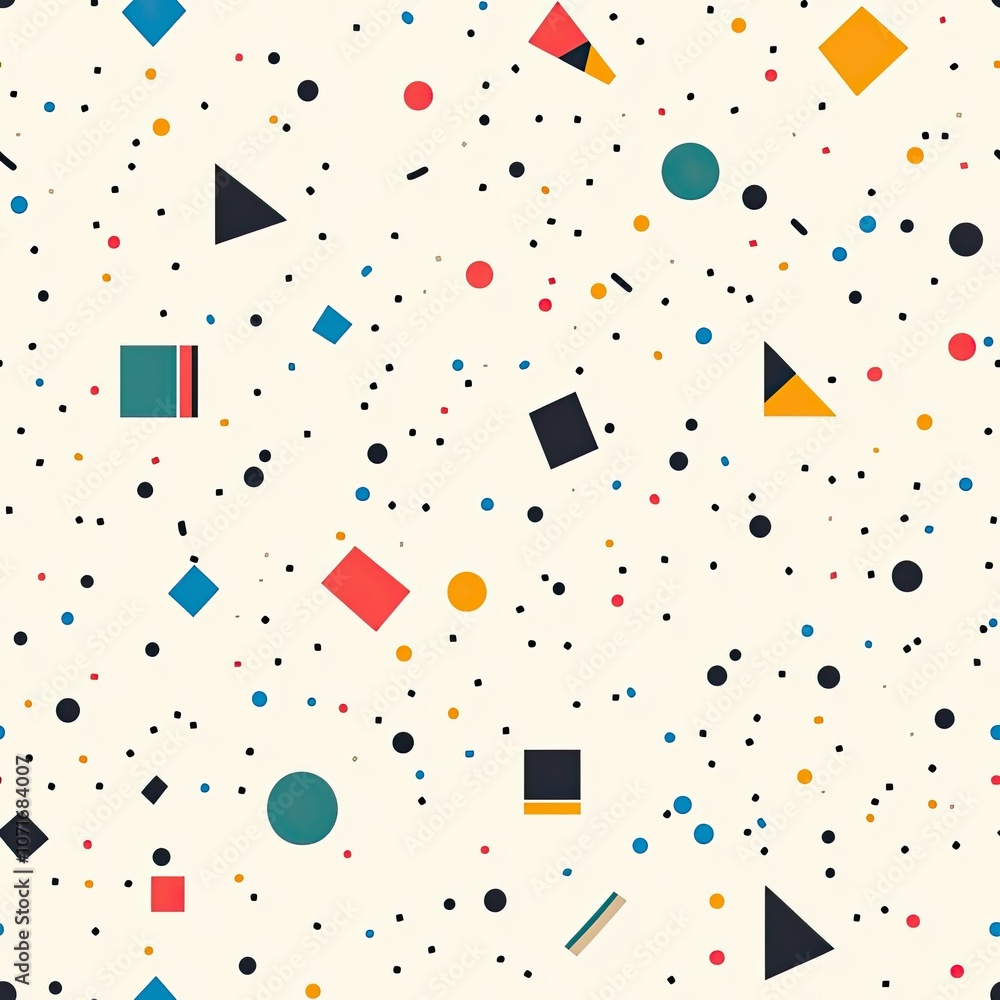 Poster abstract geometric pattern with scattered shapes and dots