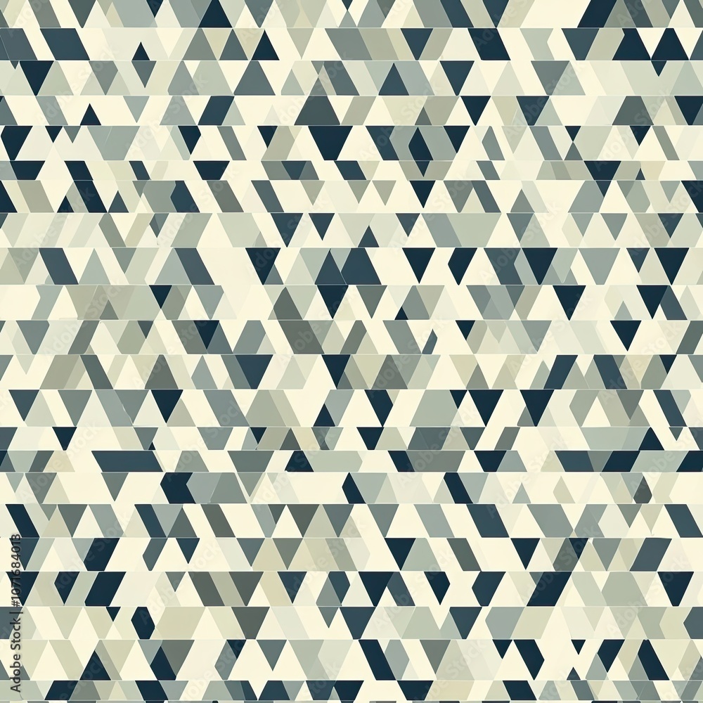 Poster abstract pattern of interlocking triangles in blue, gray, and cream