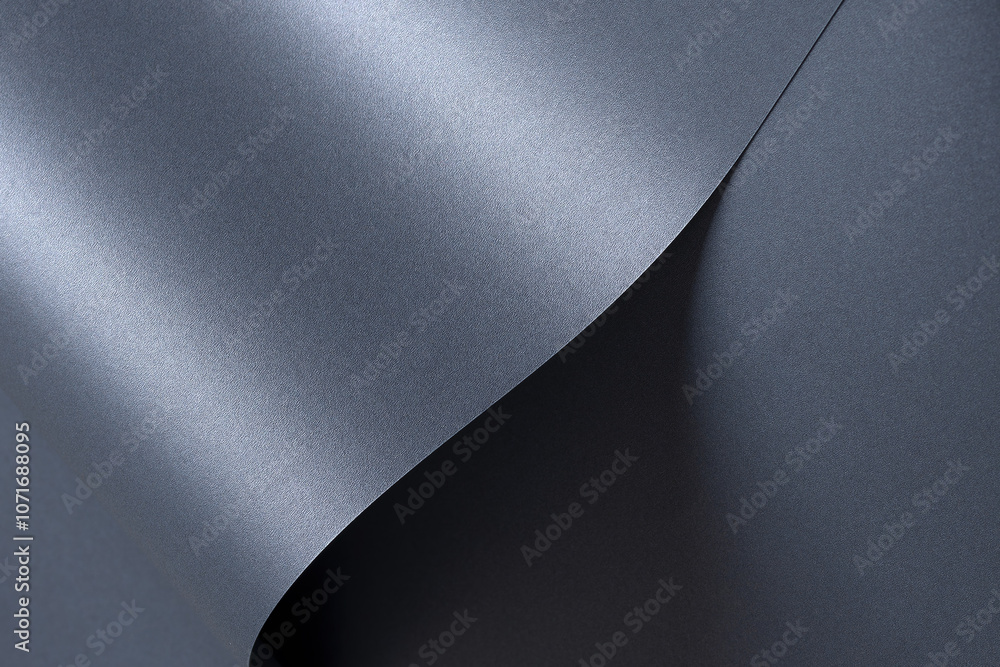 Poster Glossy designer paper background in metallic slate gray with a sleek, wavy texture. This stylish, monochrome surface features a smooth gradient with bright highlights and subtle