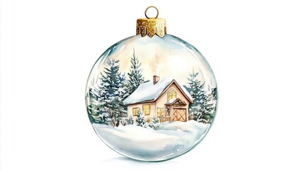 Christmas card illustration watercolor glass ball, on white background