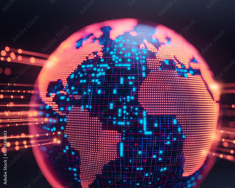Aufkleber digital rendering of earth with glowing lines of data flowing around it, showcasing vibrant and inte