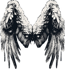  Сlipping from a black and white vintage magazine elements, halftone angel wings