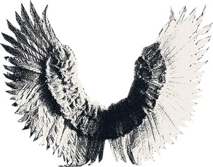 Сlipping from a black and white vintage magazine elements, halftone angel wings