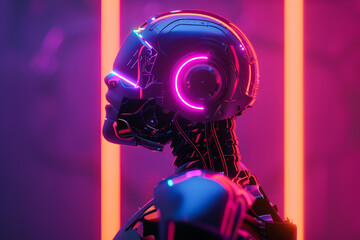 Fototapeta premium A robot with a glowing head and a glowing body