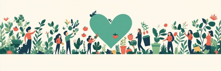 illustration of people engaging in eco-friendly activities including recycling, planting, and sustainable living