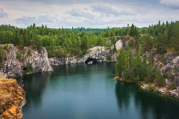 Fototapeta premium Natural park with lake in Ruskeala