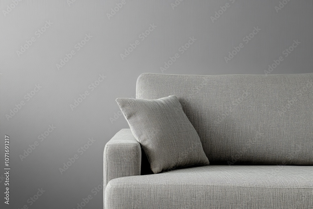 Poster a gray sofa with delicate materials on a soft gradient background captures the essence of minimalist
