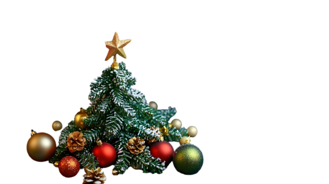 Close-up of a childs hands adding a star topper to a miniature Christmas tree with delicate ornaments Large space for text in center Stock Photo with copy space - Powered by Adobe